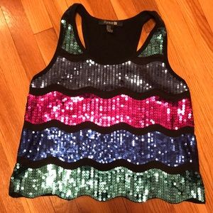 Sequined wavy stripe tank top